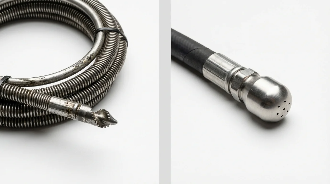 Drain snake cable and hydro jetting nozzle used for drain cleaning in Pearl City, HI